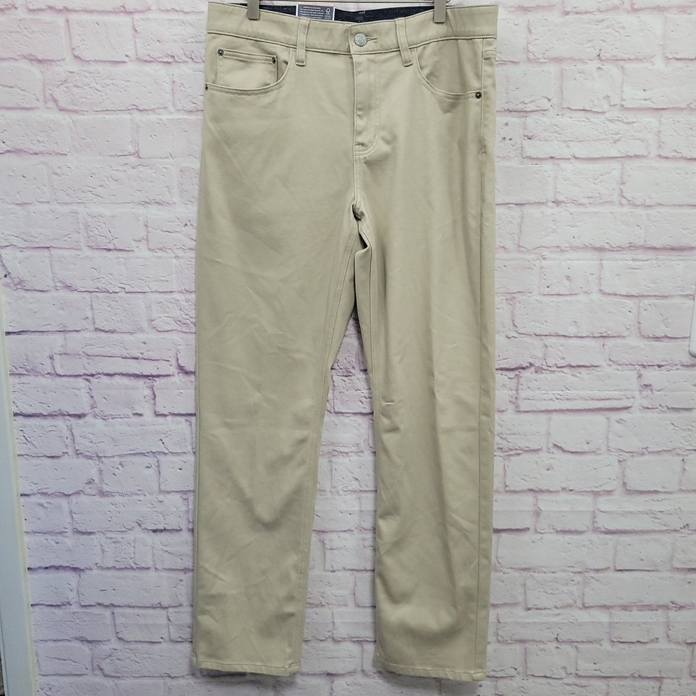 NEW IZOD Regular Fit Knit Denim Casual Pants 34x32 Khaki Ultraflex Waist Preppy